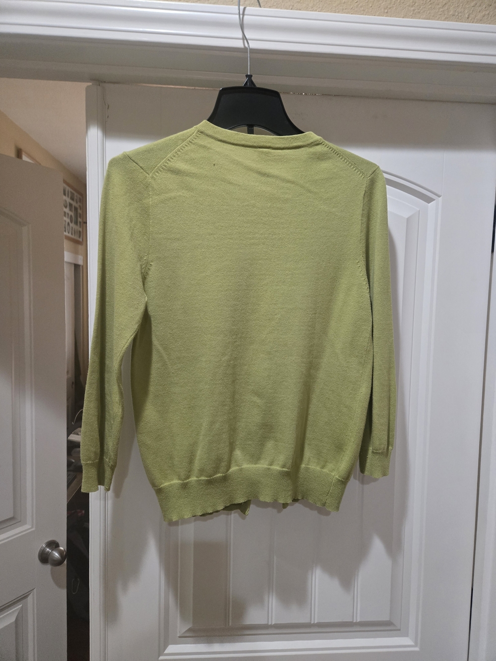DownEast Lime Green Ruffle-Front Cardigan Size L - Picture 4 of 6